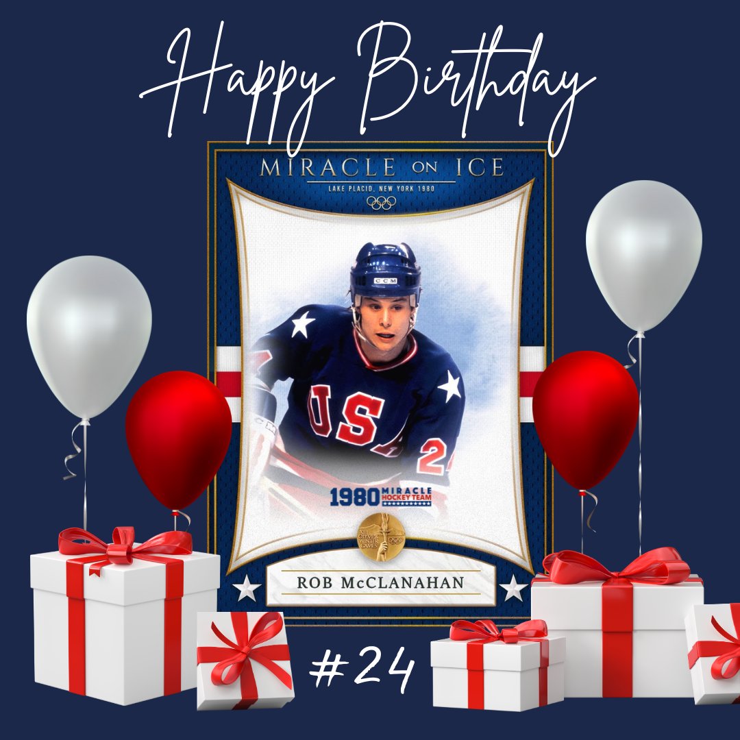 1980MiracleTeam's tweet photo. Join us in wishing our teammate, #24 Rob McClanahan, a Happy 66th Birthday today!

A #1980FunFact: During the 1980 @Olympics, Rob had 5🚨&amp; 3🍎. One of those🚨came during the final 🏅 game vs. Finland!

Have a great day celebrating Robby! 🥳🏒🏅🇺🇸

Card design by @DennisJBurnside https://t.co/LURlZ9wu3X