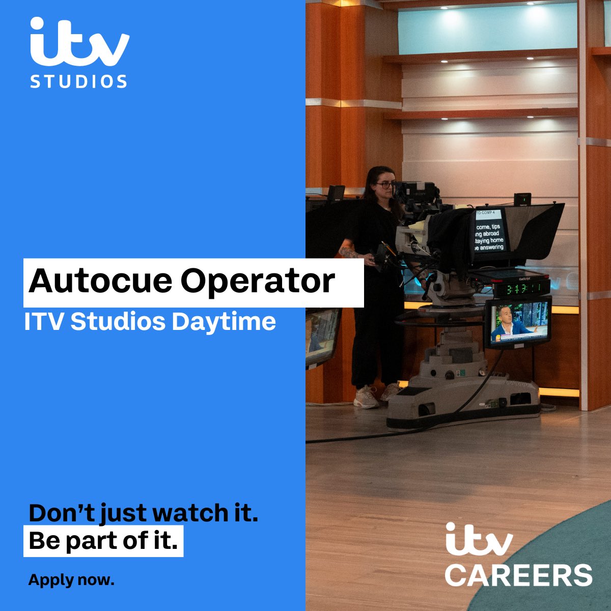 ITV Studios Daytime are on the look out for an Autocue Operator to join the team.

📍London

Apply now: lhrc1a.rfer.us/ITVyXz4YR

🌐itvcareers.com
📧daytimetalent@itv.com

Closing date: Monday 15th January 2024

#ItvStudiosDaytime #AutocueOperator #ItvCareers