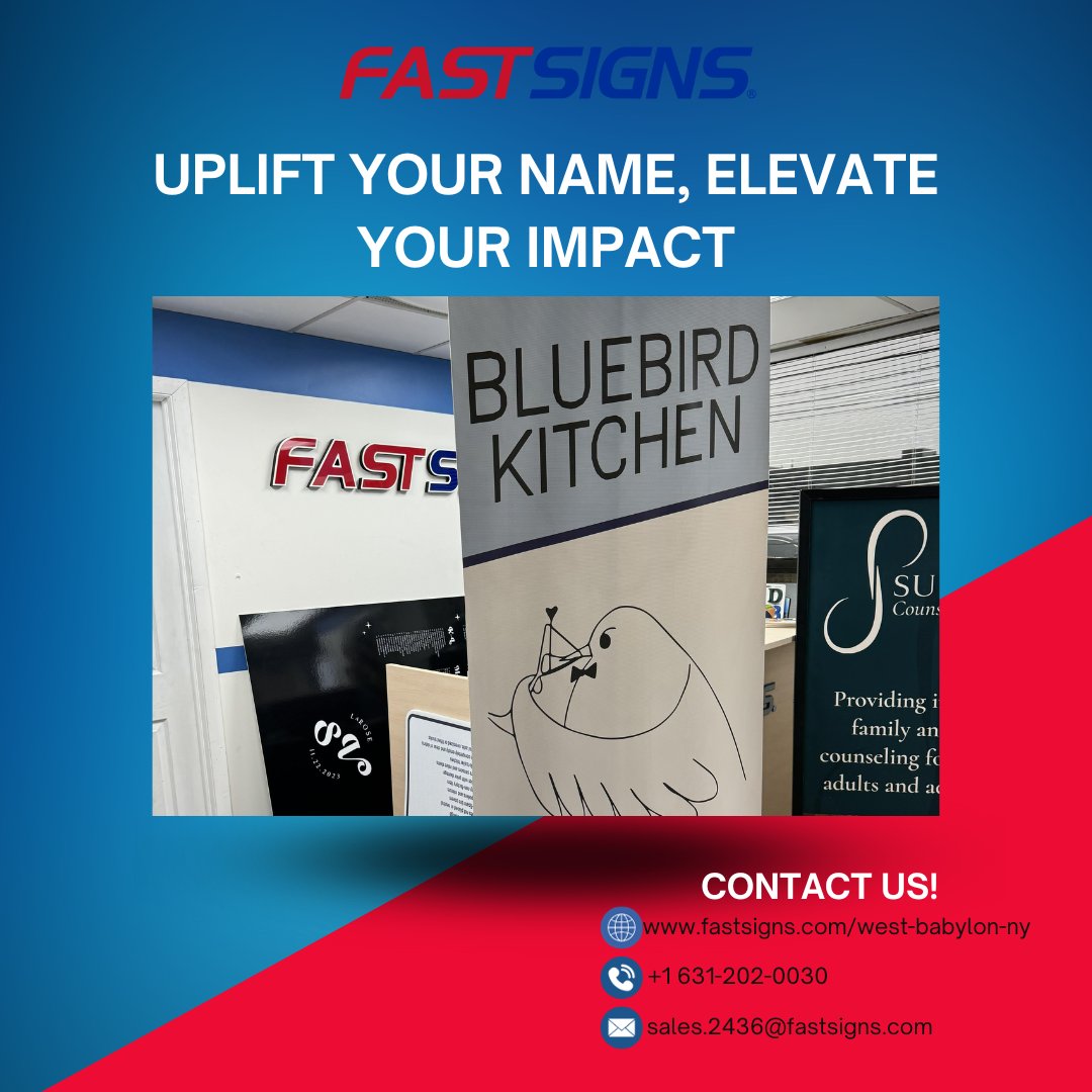 Uplift your name, Elevate your impact. ✨
~~~~~~~~~~~~~~~~~~~~
𝗙𝗶𝗻𝗱 𝘂𝘀 𝗮𝘁:
📞 +1 631-202-0030
💻 fastsigns.com/west-babylon-ny
📧 sales.2436@fastsigns.com
📍 46A Kean Street West Babylon, NY 11704