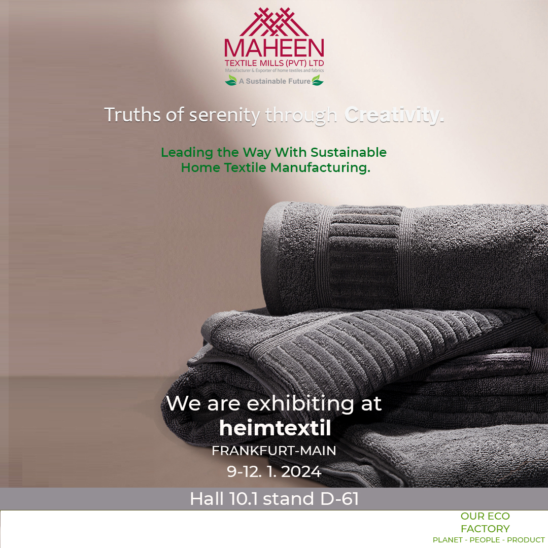 Maheentex's tweet photo. Every product embodies a commitment to quality that transcends expectations. Join us #Heimtextil From Jan 9 to 12, 2024

📍Hall 10.1 Stand D-61 

Experience the ultimate blend of softness, absorbency &amp; durability, enveloping yourself in luxury with our exquisite towel collection https://t.co/L1Vj5VPq0Y