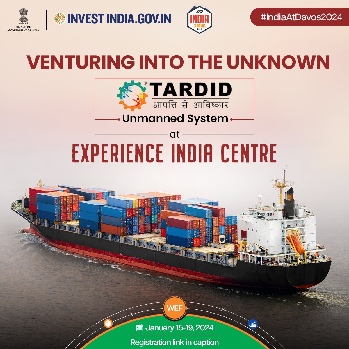 investindia's tweet photo. Join @Tardidtech at #WEF2024 to witness their cutting-edge system and how it is revolutionising #maritime exploration in the nation.
Register now for #WEF24: https://t.co/La17QDh1NQ
#InvestInIndia #WEF #Davos #IndiaAtDavos2024 #MakeInIndiaForTheWorld #IndiaAtDavos #Startups https://t.co/AQ9KCMwd9n