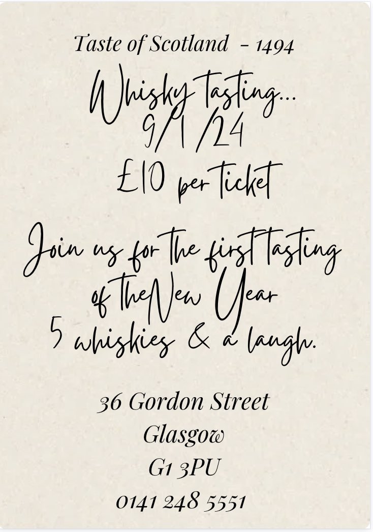TOS_Glasgow's tweet photo. Still spaces for Tuesdays tasting…whisky and laughter guaranteed! #whisky #glasgow #tasteofscotland1494 https://t.co/luhil3pRPG