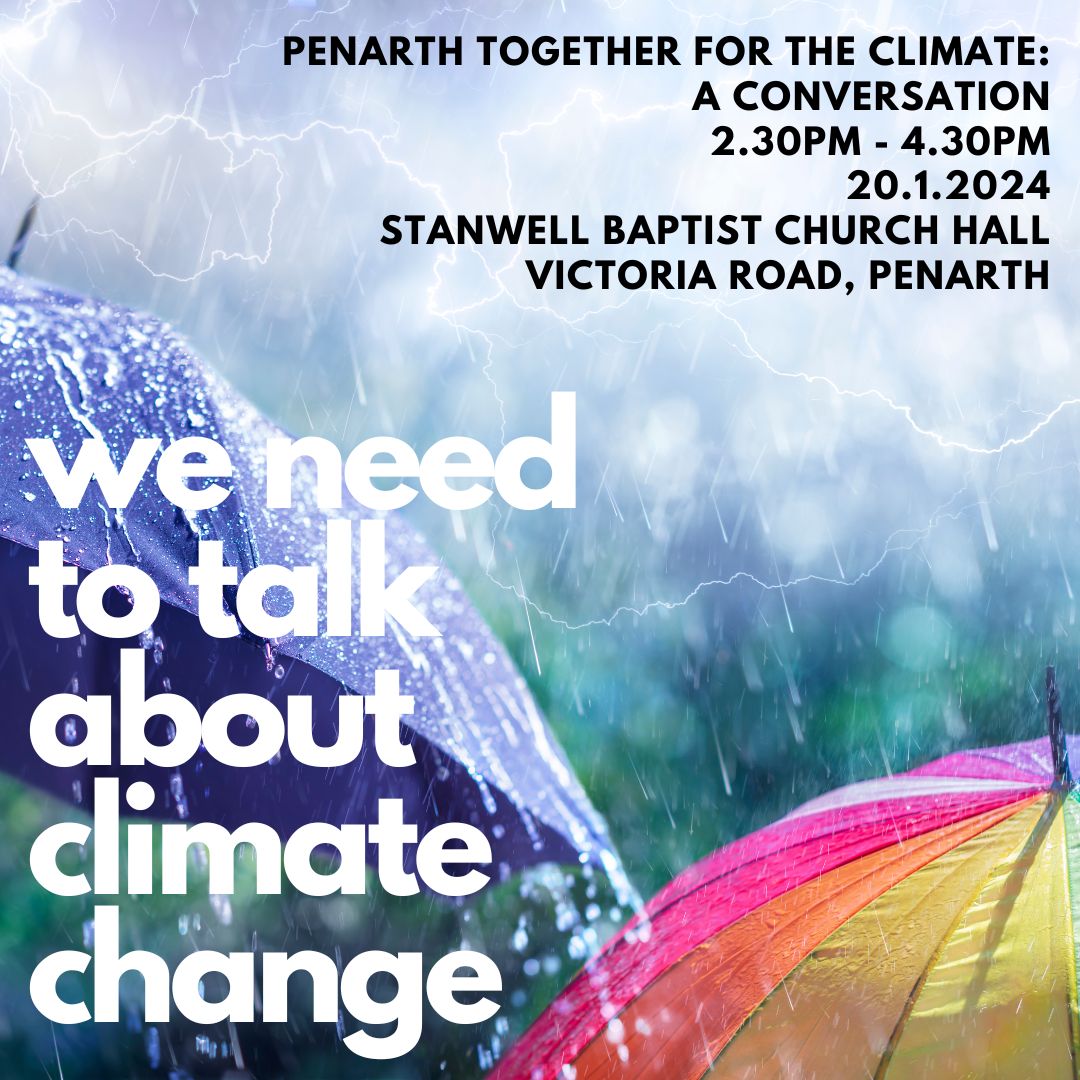 What does climate change mean for us, our friends and families, our communities?

What can we do?

We want to encourage people to talk about climate change, so we are hosting a climate conversation...

All welcome!

#walesclimateweek <a href="/gpgpenarth/">Gwyrddio Penarth Greening</a> 

eventbrite.com/e/penarth-toge…