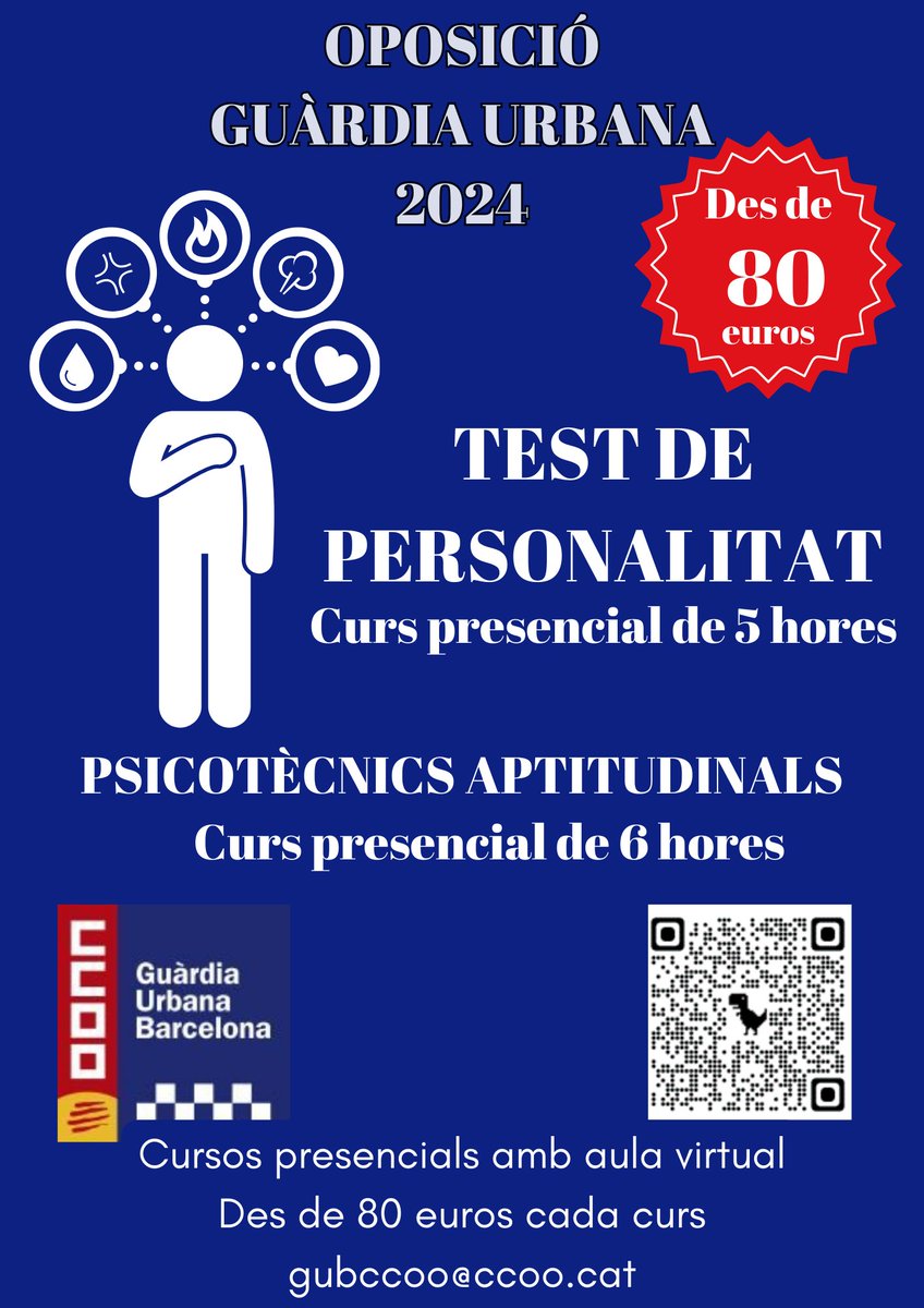 GUBCCOO's tweet photo. CURS DE PREPARACIÓ D’EXERCICIS PSICOTÈCNICS I PERSONALITAT OPOSICIÓ GUÀRDIA URBANA DE BARCELONA

https://t.co/G1uW2weW12

#OPOSICIÓ #GUB #Opositores https://t.co/zrpe0eCBUe