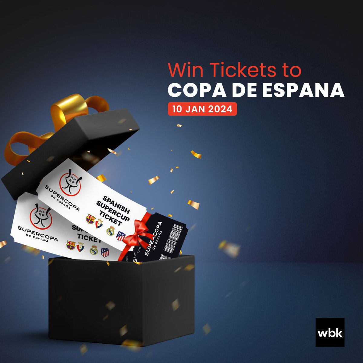 شارك بالمسابقة وكن أحد الرابحين  🥳
اربح تذاكر #السوبر_الإسباني ⚽️
عشان تدخل السحب: 
✅تابعنا على <a href="/webook/">webook.com Saudi | ويبوك.كوم السعودية🇸🇦</a> 
✅سوي لايك للبوست  
✅منشن 3 من خوياك
✅شارك المنشور 
وبكذا تكون دخلت السحب على تذكرتين لحضور مباراة ريال مدريدvs اتليتكو مدريد يوم ١٠ يناير 
السحب على فائزين  يوم 9 يناير⌛️