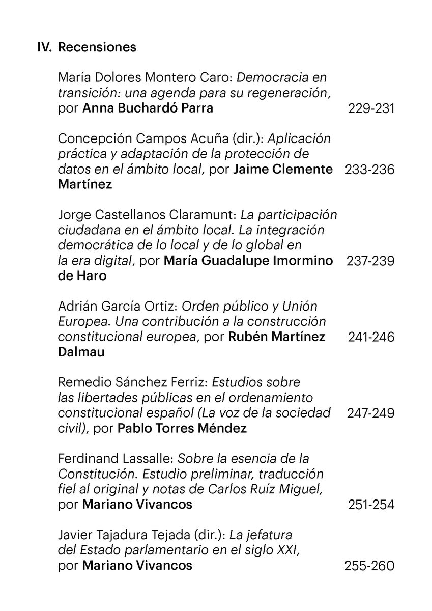 👉Disponible un nuevo número (4) de la revista Cuadernos Constitucionales, que incluye, entre otros, trabajos de Piedad García-Escudero, Sergio Gerotto y Pilar García Trobat. Y también varias recensiones de obras recientes de interés.
🌐Acceso libre en:
ojs.uv.es/index.php/cuad…