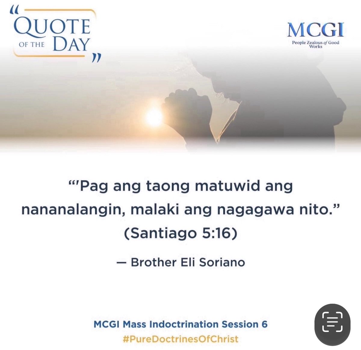 WensLazaro's tweet photo. "Pagka ang taong matuwid ang nananalangin, malaki ang nagagawa nito."
(Santiago5:16)
-Bro. Eli Soriano

The Why of Praying
#PureDoctrinesOfChrist 
#GlobalPrayerForHumanity https://t.co/y9IdQJeAiJ