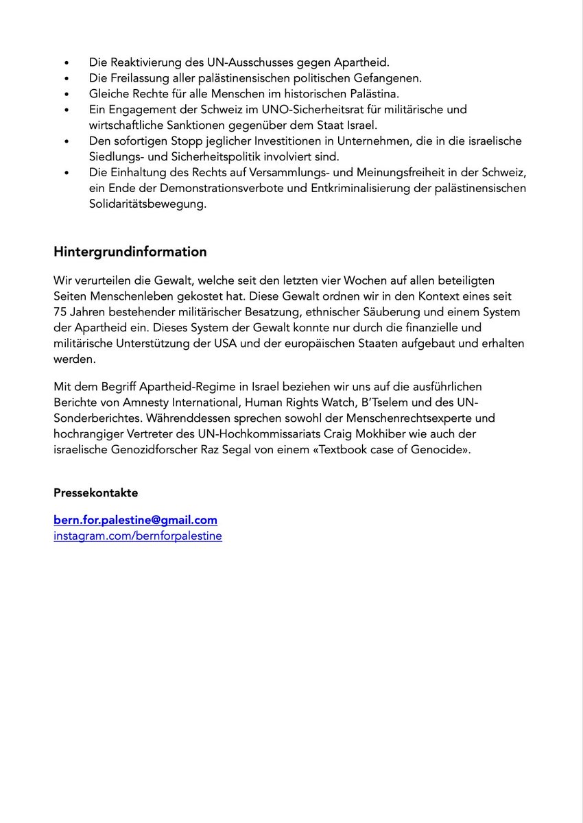 +++ MEDIENMITTEILUNG 19.12.23 - Palästinensische Grossdemonstration an Weihnachten in Bern geplant +++