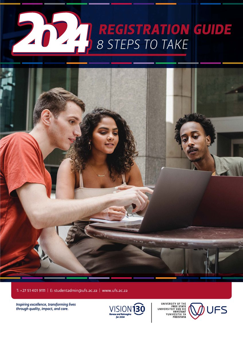 UFSweb's tweet photo. Received your final offer? Wondering what's next? 

Grab your 8-step Registration Guide here: https://t.co/HvqaOpJsyX 

Need info? Reach out to the UFS Contact Centre on +27 51 401 9111 or studentadmin@ufs.ac.za or visit https://t.co/4JnB2zW4aD

#UFS2024Registration #StudyAtUFS https://t.co/0eQ6HCX4W4