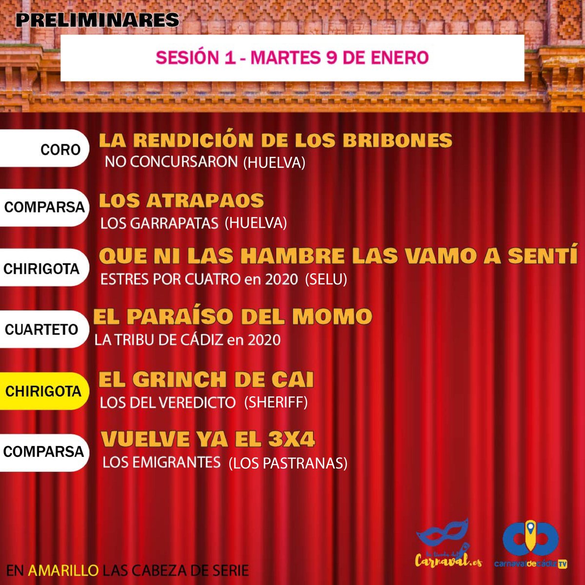 CarnavalCadizTV's tweet photo. LLegó el día más esperados para muchos. Aquí o dejo el orden de Actuación de hoy a partir de las 20:00. Que lo disfruten. Y recuerda que tendrás más detalles sobre el COAC en:
https://t.co/IjLQNy4Olv
ORDEN DE PRELIMINARES
https://t.co/bWETqdZKkt

#carnavaldecadiz2024 #coac2024 https://t.co/2t2vHvbcc6