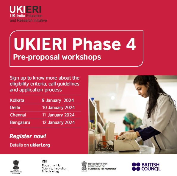 inBritish's tweet photo. Applying for #UKIERI Phase 4?
Find answers to all your queries about the application process in the pre-proposal workshops! ๐
๐
9 January | Kolkata
๐
10 January | Delhi
๐
11 January | Chennai
๐
12 January | Bengaluru
๐๏ธ Register now at https://t.co/kSxmzPzj4P https://t.co/CterJxp6ui