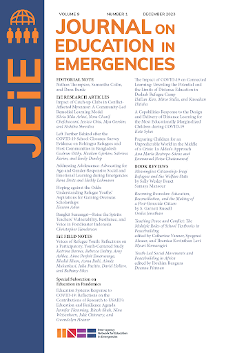 📖 JEiE authors offer new evidence for #EducationInEmergencies policy, research and programming from Kenya, Lebanon, Iraq, Pakistan, Indonesia, Colombia & elsewhere in #DiamondOpenAccess @JournalonEiE’s latest issue. Read on: inee.org/blog/announcin…