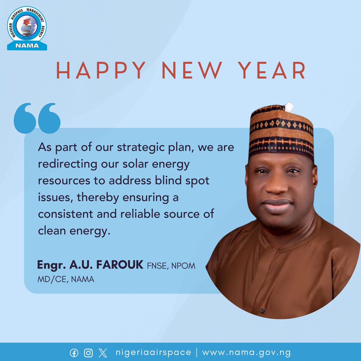 nigeriaairspace's tweet photo. “As part of our strategic plan, we are redirecting our solar energy resources to address blind spot issues, thereby ensuring a consistent and reliable source of clean energy” - NAMA MD, Engr. Farouk A.U.
#NAMA #SafetyFirst #MondayMotivaton #MDQuote #MondayMood https://t.co/I07yksscFA