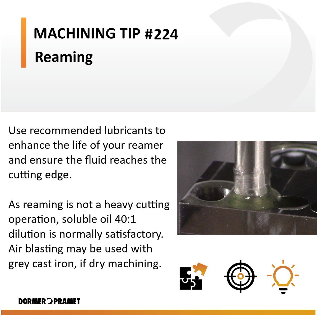 DormerPramet's tweet image. Monday Machining!

Use recommended lubricants to enhance the life of your reamer and ensure the fluid reaches the cutting edge.

Follow along for more Machining Tips from Dormer Pramet!

#DormerPramet #MachiningMonday #Reaming #MetalWorking