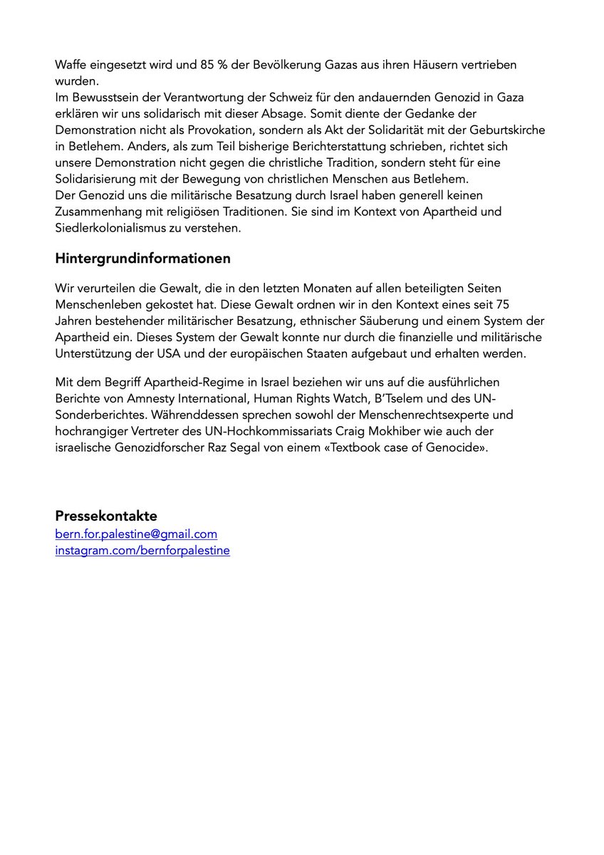 +++ MEDIENMITTEILUNG 22.12.23 - Keine Bewilligung für solidarische Palästinensische Grossdemonstration an Weihnachten +++