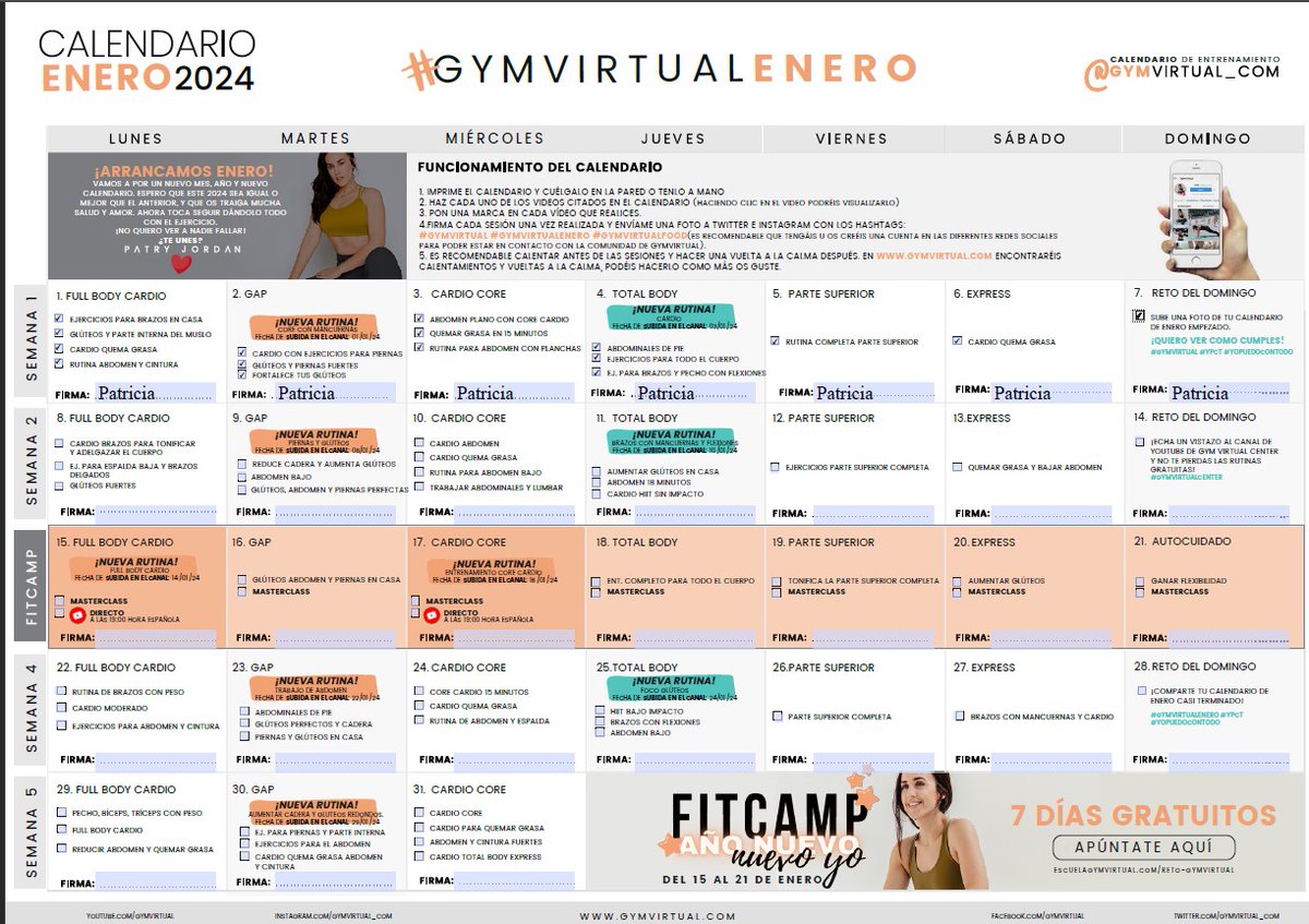 Calendario Enero 2024 de @gymvirtual_com empezado. Vamos con todo en este 2024!!!#ypct #yopuedocontodo #gymvirtualenero