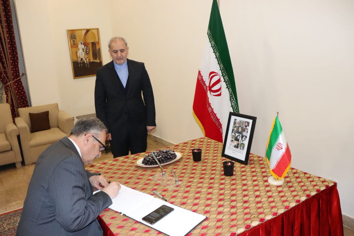IraninIslamabad's tweet image. H.E. @syrusqazi, Honorable Foreign Secretary of I.R. Pakistan Ministry of Foreign Affairs pens down on the condolence book for the martyrs of #Kerman terrorist attack opened in the Embassy of I.R. Iran to Pakistan.