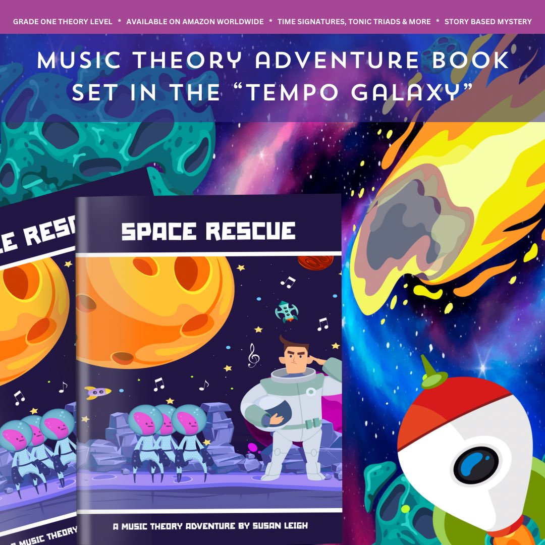 Music theory adventure book set in space! Find the missing crew of the Allegro 3! Works well with any method of study but based around ABRSM grade one theory syllabus. Available worldwide on Amazon #musictheory