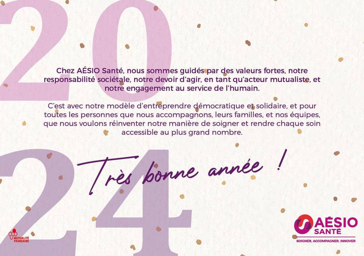 AesioSante's tweet image. L’ensemble du Groupe @AesioSante vous adresse ses meilleurs vœux. En 2024, nous poursuivons notre engagement démocratique et solidaire pour rendre chaque soin accessible à tous. Ensemble, continuons à construire un monde où la santé et la responsabilité sociale vont de pair.