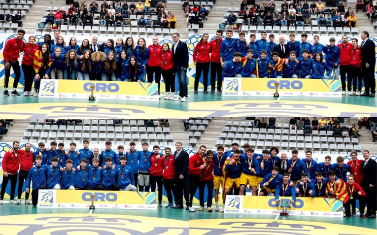 CatHandbol's tweet photo. 🥇🥇🥇🥇Quatre ors (#SCIF, #SCIM, #SCCM i #SCJM)... 🥉més un bronze (#SCCF) i un quart lloc (#SCJF) per a Catalunya @FedCatHandbol, en el Campionat d'Espanya de seleccions autonòmiques @cesabm2024CAT
➡️ https://t.co/lW6nXf7QQd https://t.co/1bUx8hoMsi