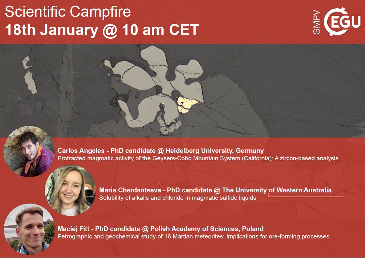 EGU_GMPV's tweet photo. Let's welcome 2024 with our next GMPV Scientific Campfire, on the 18th of Jan @ 10 am CET! Join us for three great speakers covering different topics in the GMPV field. Here is the link for more details and how to sign up: https://t.co/t2kzsDkuBT https://t.co/oA4beMqtZq