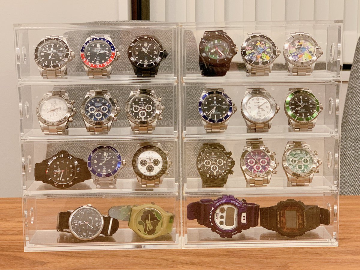 HiroakiKato's tweet photo. 10年くらい前に、趣味で集めてたBAPEX。
何か頑張ったことがあったら1つずつ買っていました。
最近また集めたくなってきて、コレクションを見ていたら結構な数あった!!⌚️
(まだ箱から出してないのもあります。)
#BAPEX https://t.co/jJzIsaf8xO