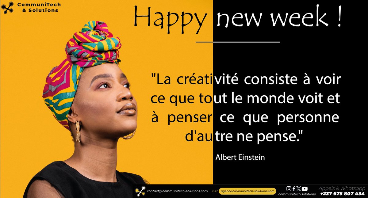 CommuniTechS's tweet photo. Nouvelle semaine, même détermination ! 💪✨ Prêts à transformer chaque défi en opportunité. Que cette semaine soit une explosion de créativité et de succès. 🚀
Team #black_and_yellow🖤💛 #HappyMonday #HappyNewWeek #AgenceCréative https://t.co/gZvXuXG24t