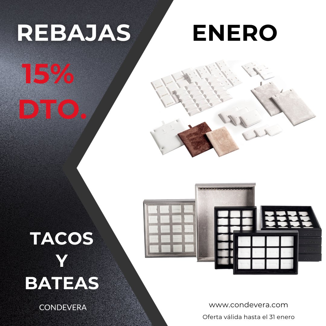 condeverasl_'s tweet photo. ¡REBAJAS ENERO! 
15 % de descuento en tacos de plástico y plastiseda, además de bateas classic, camel y pluma.
Para más información puedes acceder a nuestra web: https://t.co/v0Ydosa9M4, MD en LINKEDIN, INSTAGRAM y TWITTER, o 📞 +34629121846 / 957325536 📧 https://t.co/sNubl8KM07