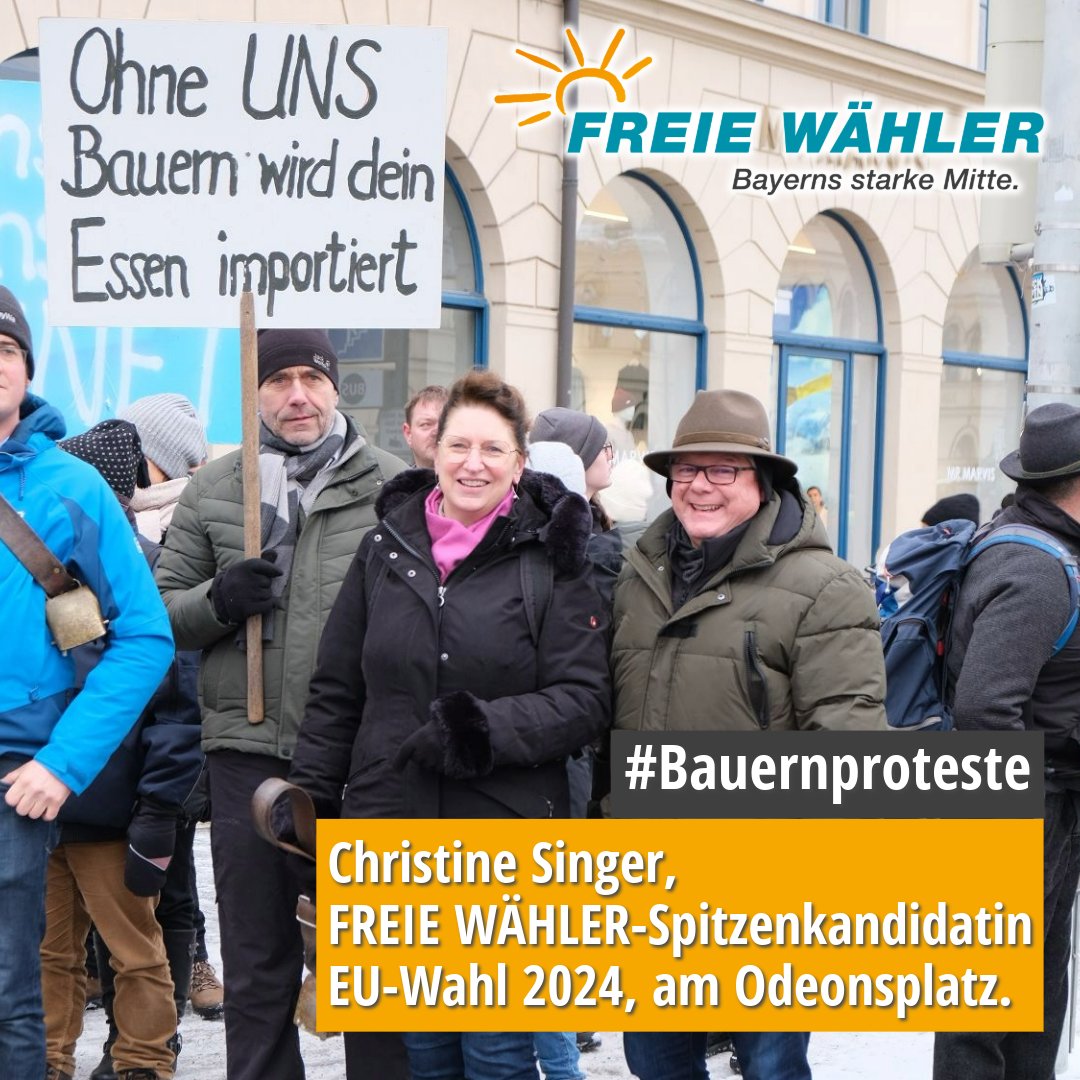 fw_bayern's tweet photo. ++ Wir #FREIEWÄHLER stehen an der Seite des #Mittelstand|s! ++ #Bauernproteste 

@Singer_Ch_, FREIE WÄHLER-Spitzenkandidatin für die #Europawahl 2024, demonstriert mit #Bauern, #Wirte|n, #Handwerker|n &amp; #Spediteure|n, mit denjenigen, die unser Land am Laufen halten, in #München. https://t.co/mv5BxdgUR3