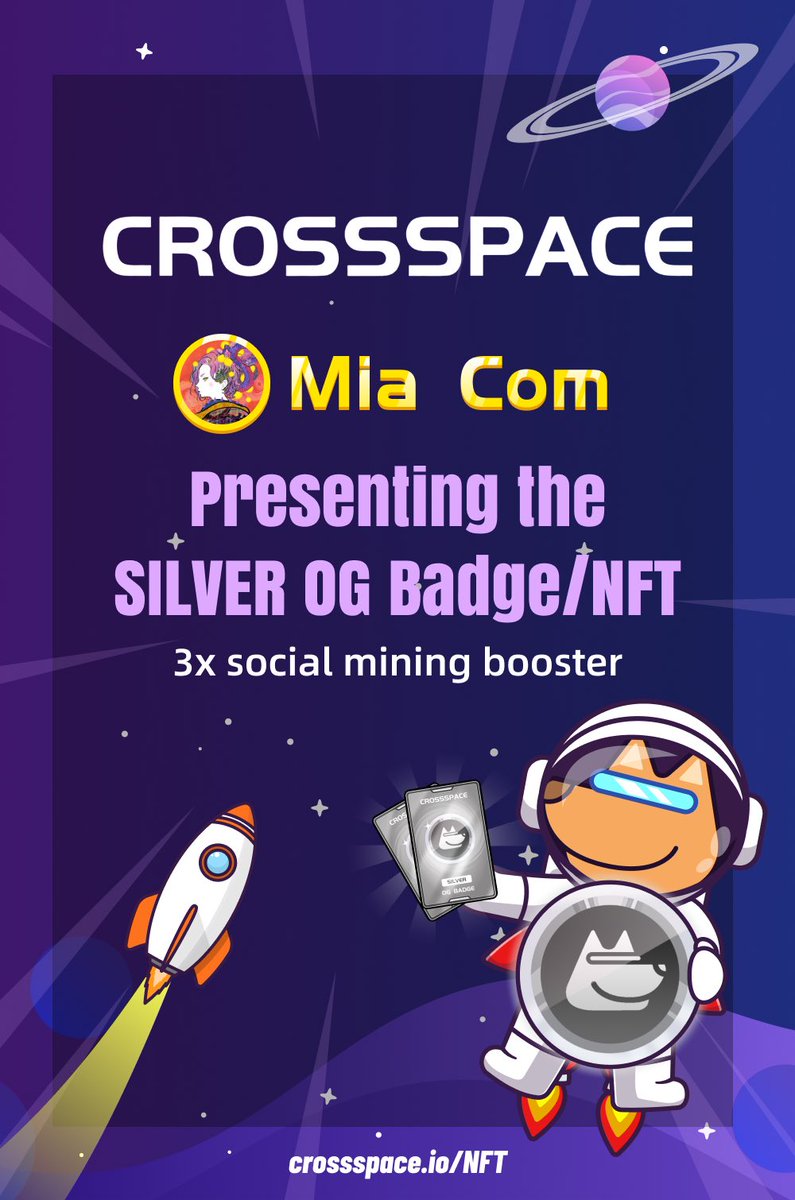 miacomart's tweet photo. ／
#CrossSpace OG NFT WL Giveaway🎁
＼ 

中華圏で超話題のSocialFi知ってた😏??
このOG Badge NFTがあるとAirdropが確定してるよ💰
5000個のNFTのうち最初の500個だけOGとして0.01ethで購入可能🉑
TGE直前にトークンのエアドロと、マイニング速度2-6倍、将来のエアドロ、他PJのWL当選…実利的なユーティリティ💵

🎁WL×3名
✅Follow 
@CSpaceOfficial & @miacomart 

✅❤️&RT
✅参加 https://t.co/dH9IqaxXtr
✅サインアップ　https://t.co/0oCrGstEEs
⏰72h🔚

 #Sogafi #Giveaway #Airdrop