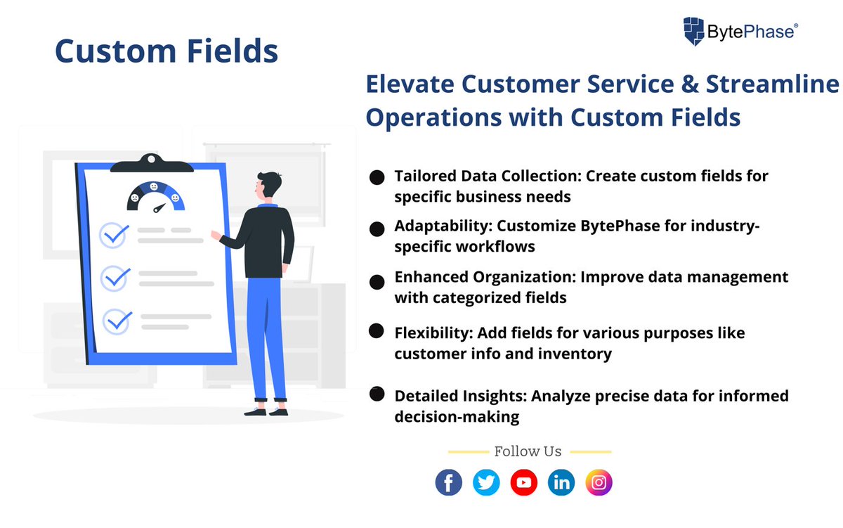 bytephase's tweet image. Custom Fields

Elevate Customer Service &amp;amp; Streamline Operations with Custom Fields

#customfield #DataCollection #Flexibility  #Adaptability #EnhancedOrganization #DetailedInsights #StreamlinedProcesses