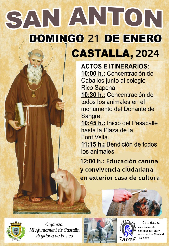 ✅ Hoy se conmemora la festividad de San Antón y en Castalla lo celebraremos este domingo. ¡No te lo pierdas! 💦🐥🐕‍🦺🐖
-----
✅ Hui es commemora la festivitat de Sant Antoni i a Castalla ho celebrarem este diumenge. No t'ho perdes! 💦🐥🐕‍🦺🐖