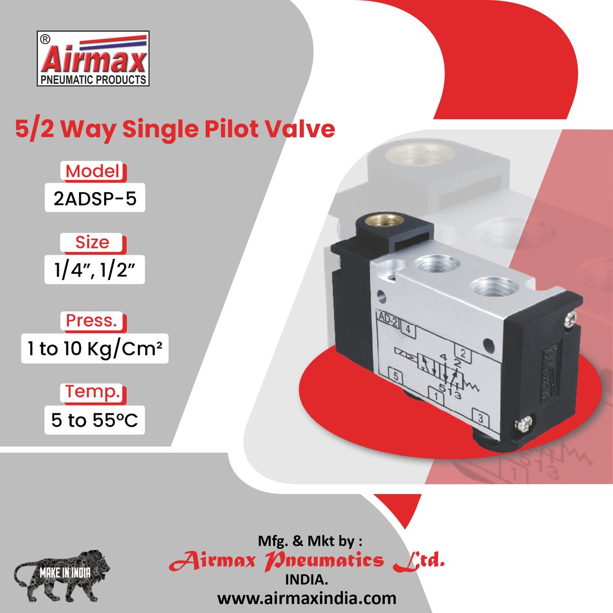 Exploring the power of control with our 5/2 Way Single Pilot Valve - Model 2ADSP-5. Precision in every detail, available in sizes 1/4' and 1/2'. 💡🔧

#Airmaxpneumatic #PrecisionControl #Control #ValveInnovation #ValveI #Innovation #FluidPower #Power #EngineeringExcellence #size