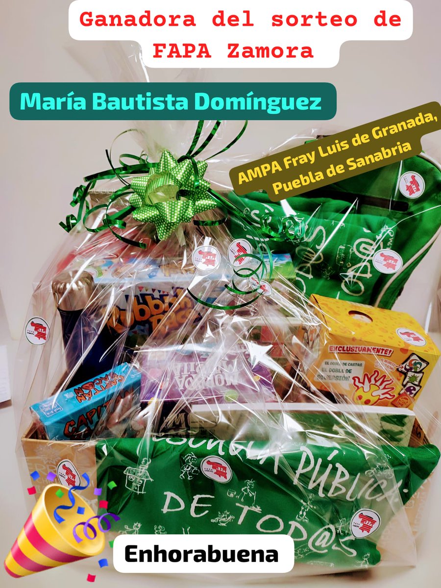 Buenos días a tod@s, feliz vuelta a la rutina,  que este segundo trimestre empiece y acabe con energía e ilusión. 📷 
Esperamos que hayáis descansado junto a vuestras familias y amigos .
Os anunciamos la ganadora del sorteo de la cesta de juegos de FAPA.