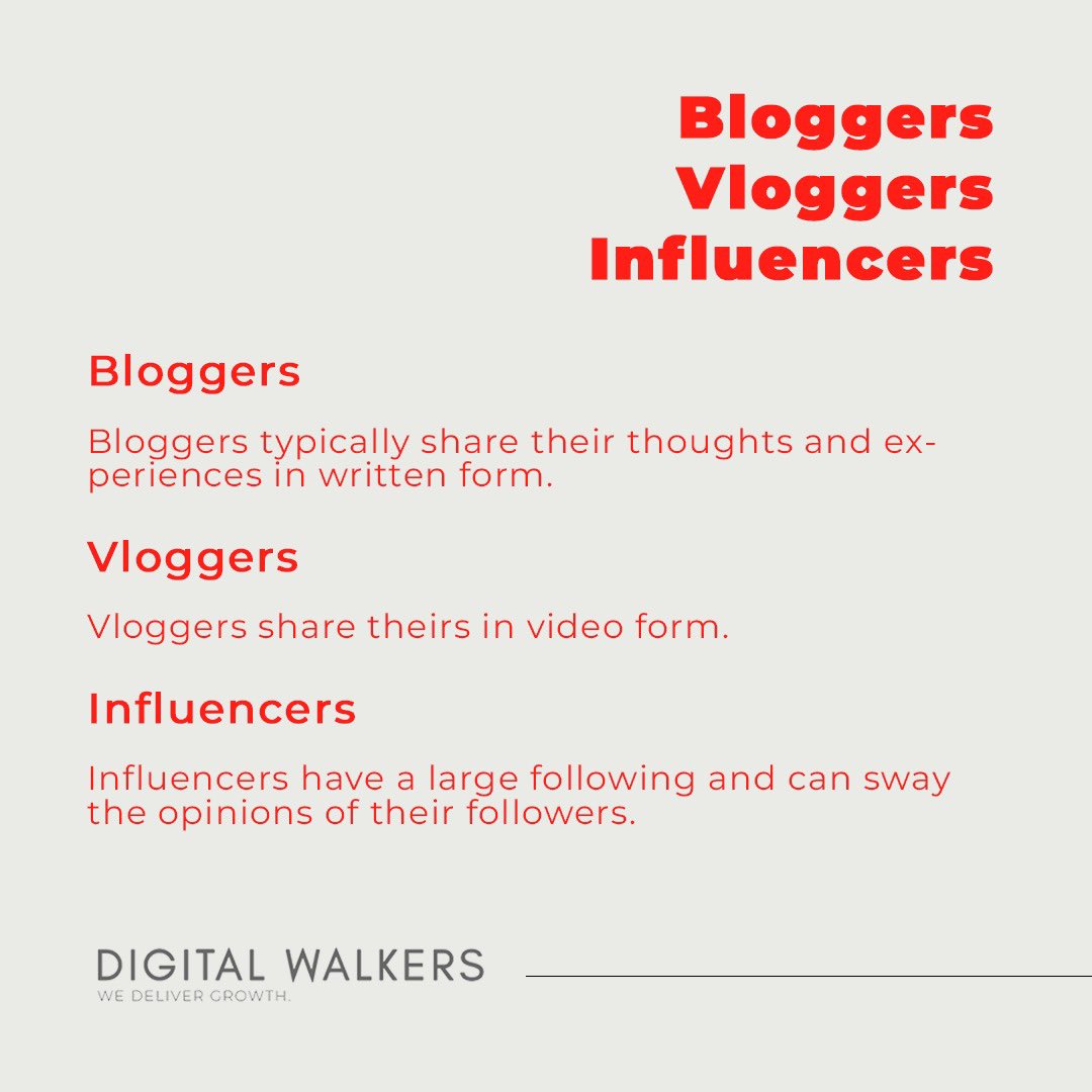 digital_walkers's tweet photo. What Is The Difference Between Bloggers, Vloggers, And Influencers? https://t.co/DzHckgdVhn