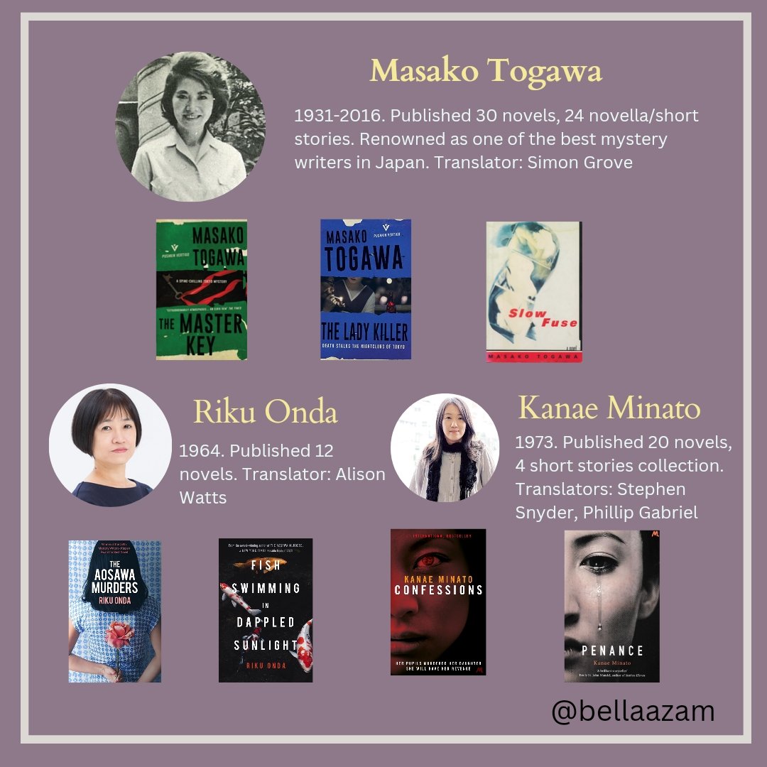 literaturebells's tweet photo. Japanese Author &amp; the list of books thats available in English. If you want to read them, highly suggest Yuko Tsushima for melancholy, Sayaka Murata for the unhingedness, Yoko Ogawa is human psyche, Masako Togawa for feminism, Natsuo Kirino for the rage &amp; gore https://t.co/mV3L7B8iX4