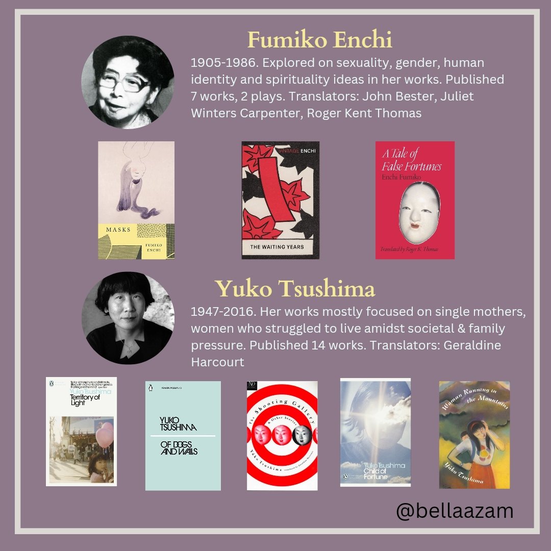 literaturebells's tweet photo. Japanese Author &amp; the list of books thats available in English. If you want to read them, highly suggest Yuko Tsushima for melancholy, Sayaka Murata for the unhingedness, Yoko Ogawa is human psyche, Masako Togawa for feminism, Natsuo Kirino for the rage &amp; gore https://t.co/mV3L7B8iX4