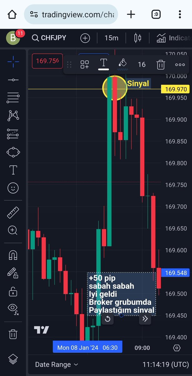 FxTraderCihan's tweet photo. CHFJPY +50 pip! Sabah broker grubumda paylaştığım ücretsiz sinyal. 5-10 pip değil +50 pip pazertesiye iyi bir başlangıç oldu gene kâr yine kâr.. 🤭

#kriptopara #btc #Dax #Borsaistanbul #hissesenedi #foreks #Binance #Brent #xauusd #DolarTL https://t.co/a3RzIGDKnA