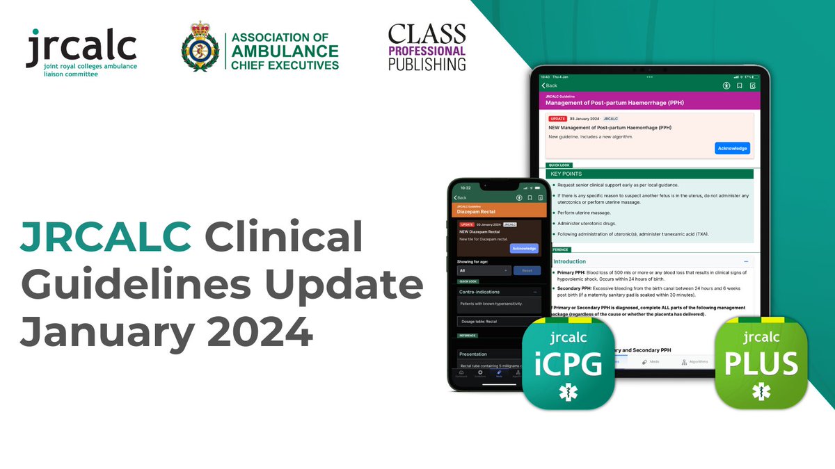 We've released the January 2024 #JRCALC Clinical Update! It includes:

🆕 Three new standalone guidelines on bleeding in pregnancy &amp; post-partum haemorrhage 
🆕 Diazepam is now split into two tiles on the app - Diazepam Rectal &amp; Diazepam Injection

Plus, changes to:
🔔
