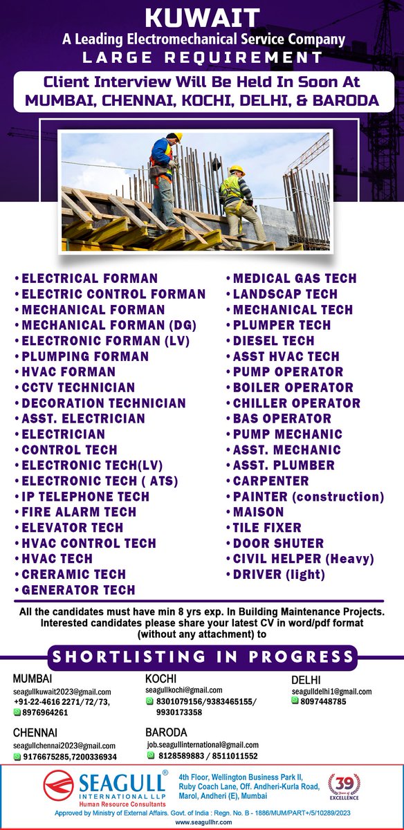 hrd1_seagull's tweet photo. 🇰🇼Kuwait Jobs 
‼️Large Requirement 
✔️Shortlisting In Progress
🖇️Client Interview Will Be Held Shortly 
📍Location- Mumbai , Chennai , Kochi , Delhi , Baroda
.

.

.
#kuwaitjobs #seagull #mumbaijobs #chennaijobs #kochijobs #delhijobs #barodajobs #electricalforeman #electrician https://t.co/S9fkcuON4U