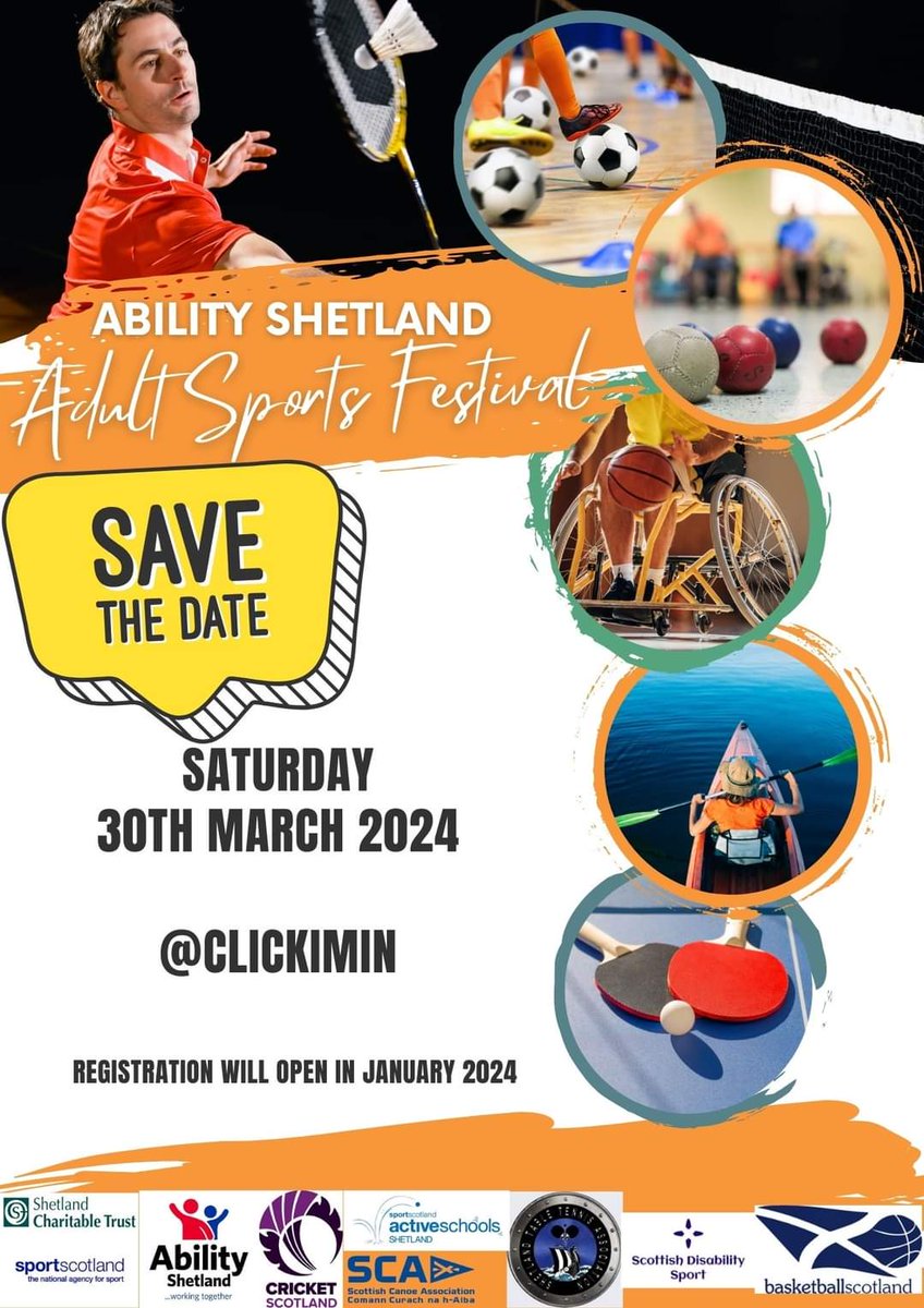 Save the date! This years Parasport Festival and Adult Sport Festival will be held on Saturday the 30th of March in Clickimin. Registration will be open later this month. @SDS_sport