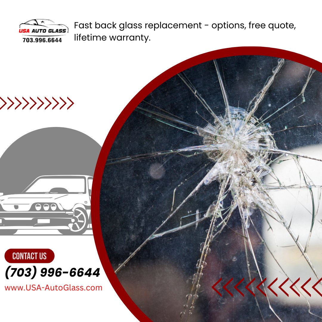 Fast back glass replacement in Vienna VA! Personal, commercial, and transport vehicles are covered. Get a free quote, premium factory glass, and a lifetime warranty. Call (703) 996-6644 for on-site service! #BackGlassReplacement #ViennaVA