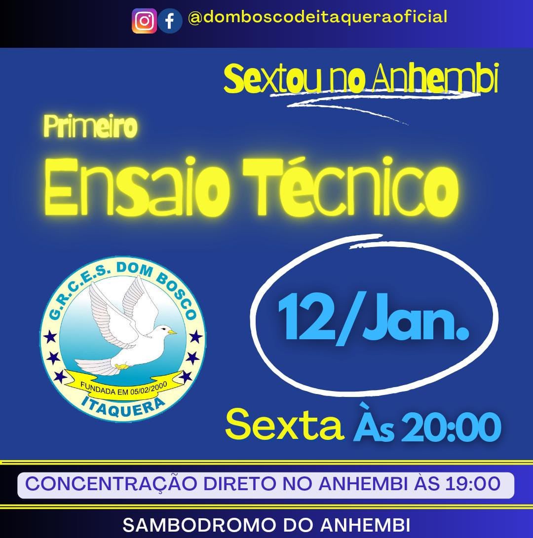 grcesdombosco's tweet photo. Próxima parada: Anhembi🌵

Na próxima sexta-feira acontecerá o nosso primeiro ensaio técnico no Sambódromo do Anhembi. Nossa concentração oficial será às 19h. Esperamos todos vocês! 

#dombosco2024💙💛 https://t.co/HR2s1yRwG5