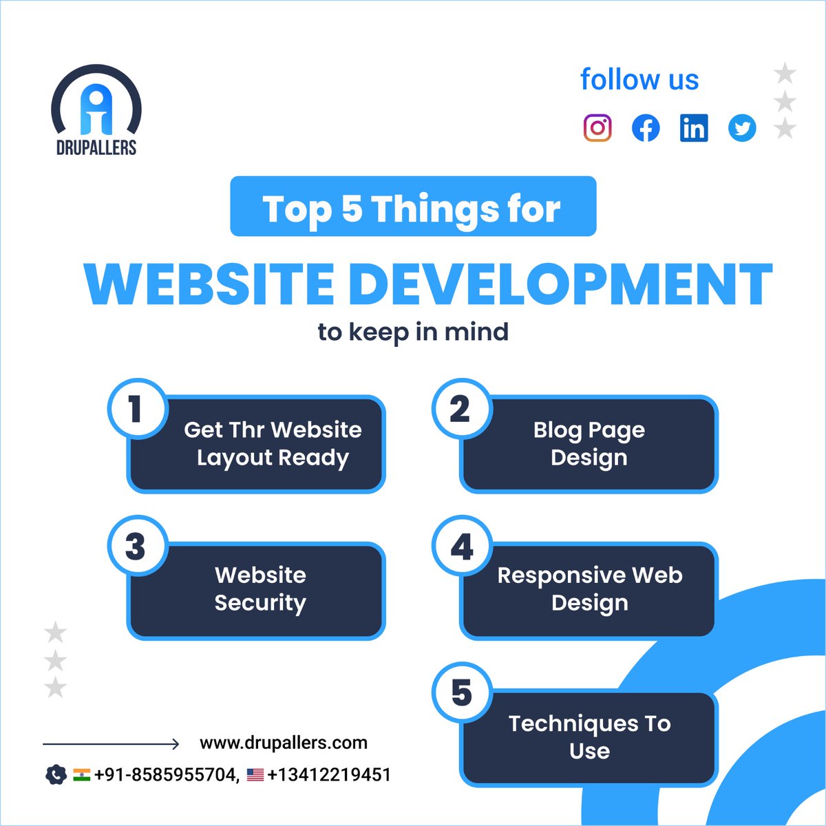 drupallers's tweet image. 𝗧𝗼𝗽 𝟱 𝗧𝗵𝗶𝗻𝗴𝘀 𝗙𝗼𝗿 𝗪𝗲𝗯𝘀𝗶𝘁𝗲 𝗗𝗲𝘃𝗲𝗹𝗼𝗽𝗺𝗲𝗻𝘁.
📞 Register with us today: 8585955704 /+1 (341) 221‑9451
#Drupal 🌐 #DrupalCommunity 👥 #DrupalDevelopers 👩💻👨💻 #DrupalThemes 🎨🖥️ #DrupalModules 🧩🔌#DrupalCMS 🖥️📝 #Drupal8 ⭕🔗#Drupal9