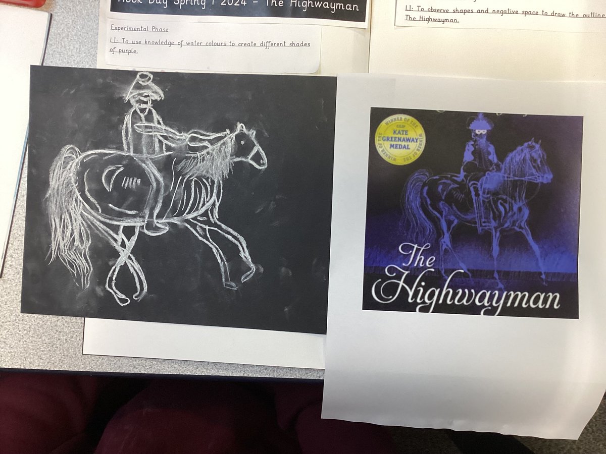 This morning we have been looking at The Highway plan and have started to create our own images with chalk to represent the horse and rider. 🐴 @church_prim #art #hookday #thehighwayman