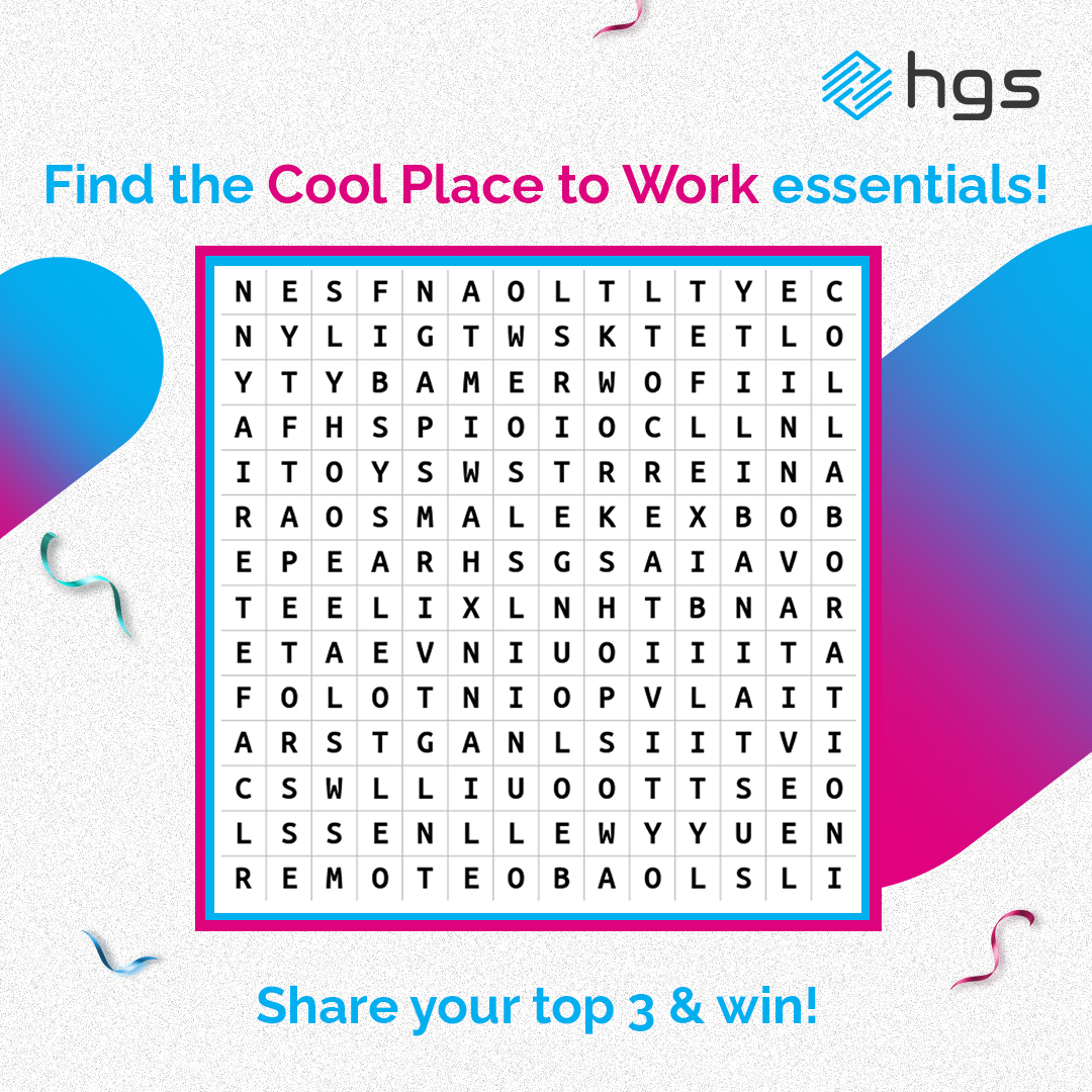 LifeAtHGS's tweet photo. Word Search Time! What makes a workplace really cool? 

Find your top 3 &amp; tag your friends to search the rest! Let's see what's trending in our dream workplaces.

#TeamHGS #LifeAtHGS #CoolPlaceToWork #NewYear #Jobs2024 https://t.co/pCArPIIiks