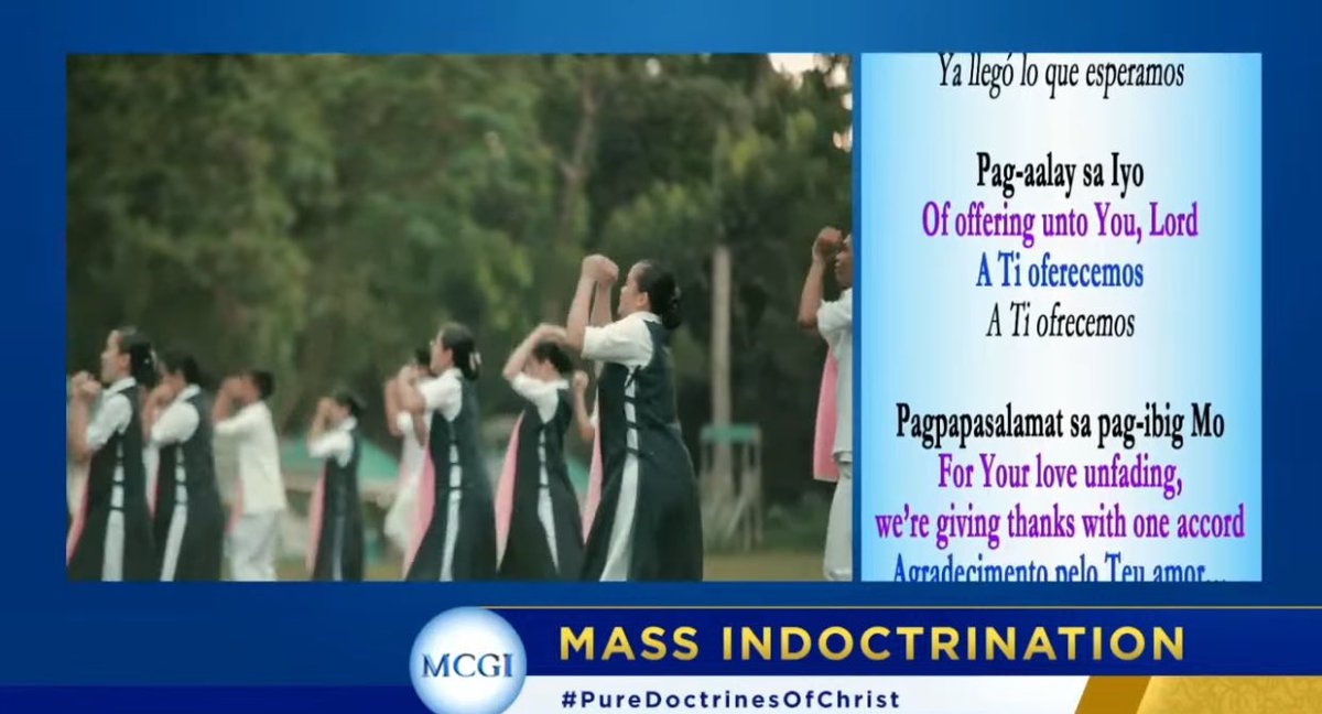 WensLazaro's tweet photo. 🎶Heto na pinakahihintay. Pag-aalay sa Iyo. Pagpapasalamat sa Pag-ibig Mo, Di naglalaho.🎶🎶

MCGI Mass Indoctrination Day 6
January 8, 2024

The Why of Praying
#PureDoctrinesOfChrist 
#GlobalPrayerForHumanity https://t.co/VzflpTPSMB