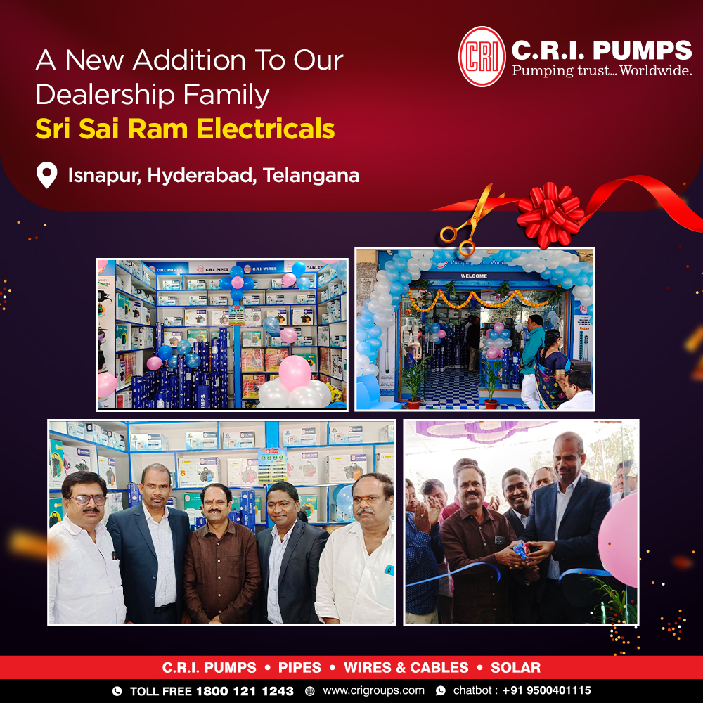 We are thrilled to extend a warm welcome to Sri Sai Ram Electricals, the latest addition to our expansive dealership network.

We appreciate everyone who attended our opening ceremony. Here are a few glimpses of the event.

#CRI #newdealership #CompanyUpdates #CompanyNews