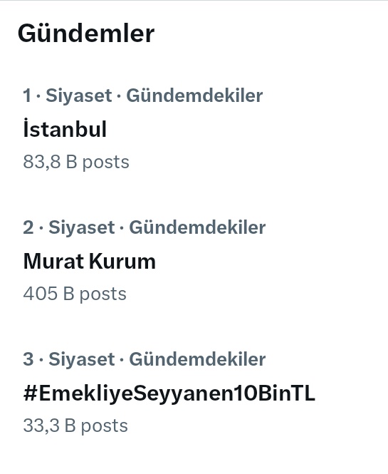 Türkiye gündemi 3 sıra
33.300 Tweet 💪🧿👏🚀🙋🏼‍♂️
Yüklenmeye devam 😎🙏
#EmekliyeSeyyanen10BinTL