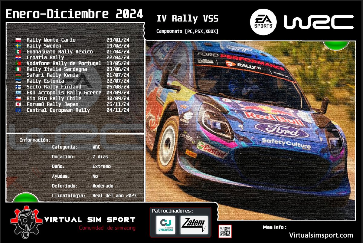 VirtualSimSport's tweet image. IV campeonato Rally VSS - EA WRC - Mas info en nuestra web: virtualsimsport.com